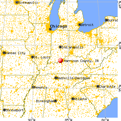 Harrison County, IN map from a distance