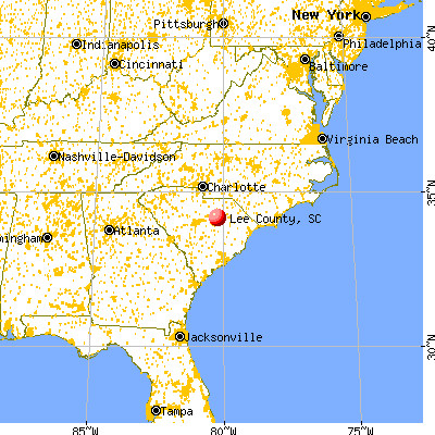 Lee County, SC map from a distance