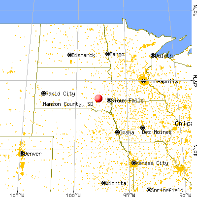 Hanson County, SD map from a distance