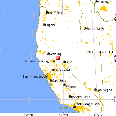 Plumas County, CA map from a distance