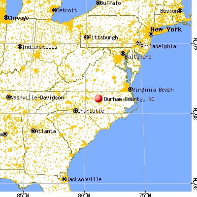 Durham County, NC map from a distance