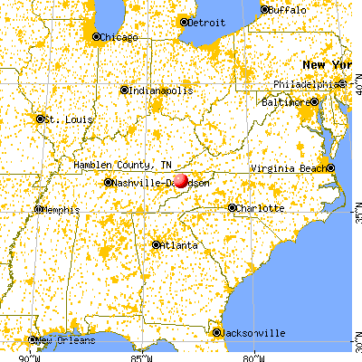 Hamblen County, TN map from a distance