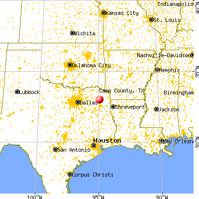 Camp County, TX map from a distance