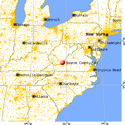 Monroe County, WV map from a distance