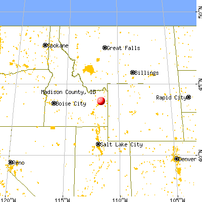 Madison County, ID map from a distance