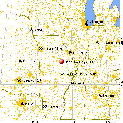 Dent County, MO map from a distance