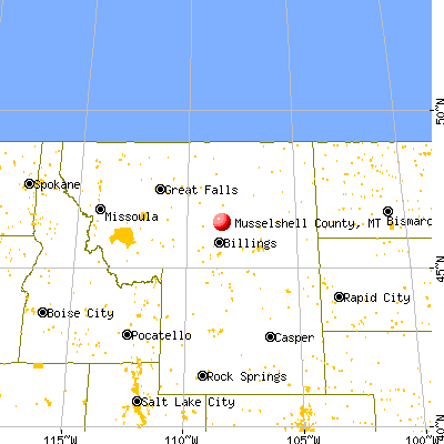 Musselshell County, MT map from a distance