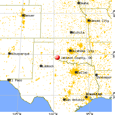 Jackson County, OK map from a distance