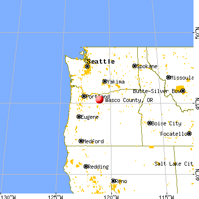 Wasco County, OR map from a distance