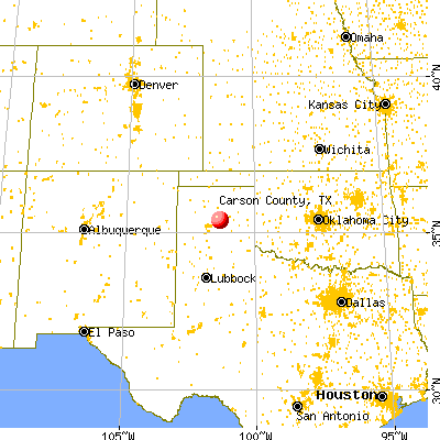 Carson County, TX map from a distance