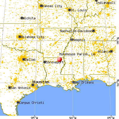 Morehouse Parish, LA map from a distance