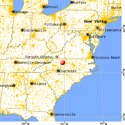 Forsyth County, NC map from a distance