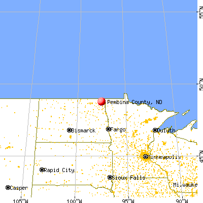 Pembina County, ND map from a distance