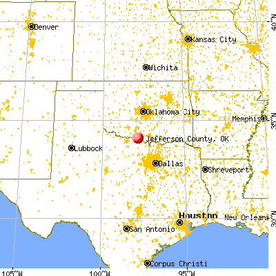 Jefferson County, OK map from a distance