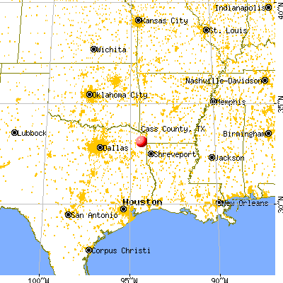 Cass County, TX map from a distance