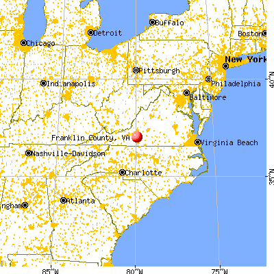 Franklin County, VA map from a distance