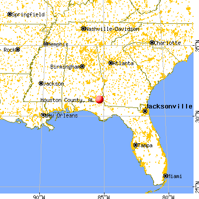 Houston County, AL map from a distance