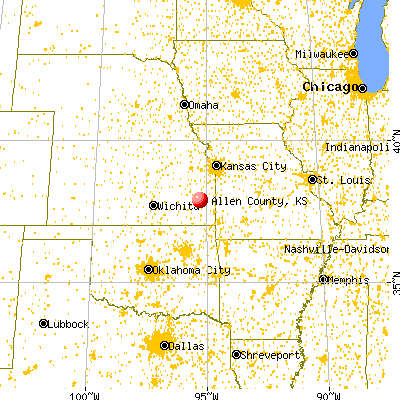 Allen County, KS map from a distance