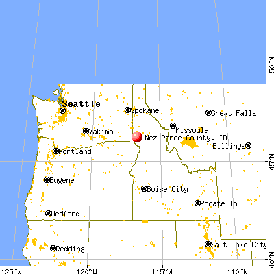 Nez Perce County, ID map from a distance