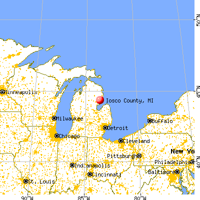 Iosco County, MI map from a distance