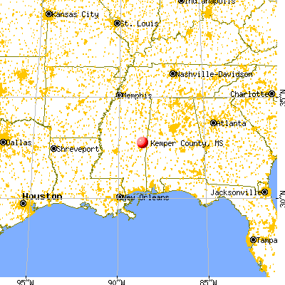 Kemper County, MS map from a distance