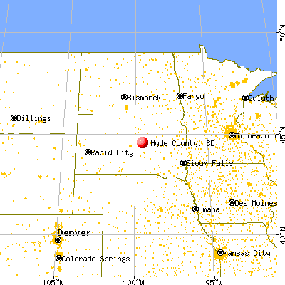 Hyde County, SD map from a distance
