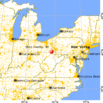Ohio County, WV map from a distance