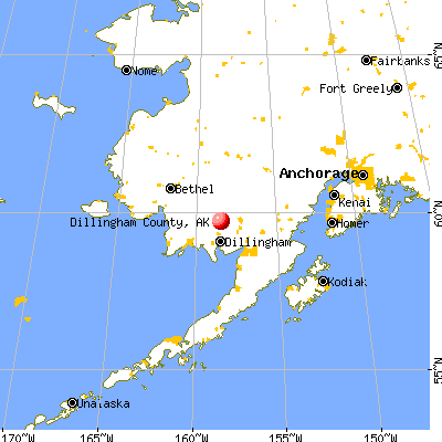 Dillingham Census Area, AK map from a distance
