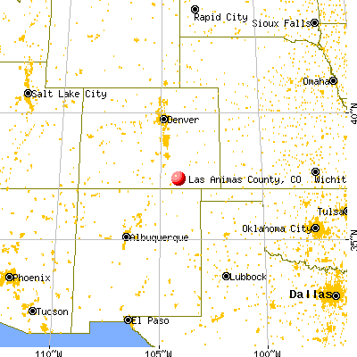 Las Animas County, CO map from a distance