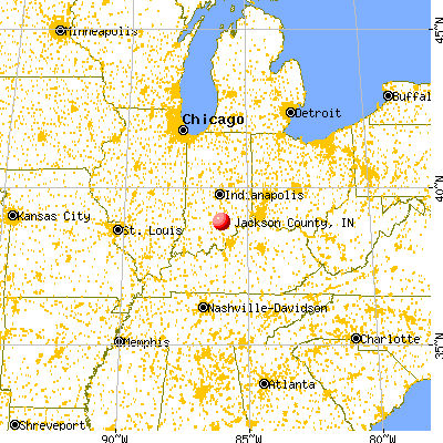 Jackson County, IN map from a distance