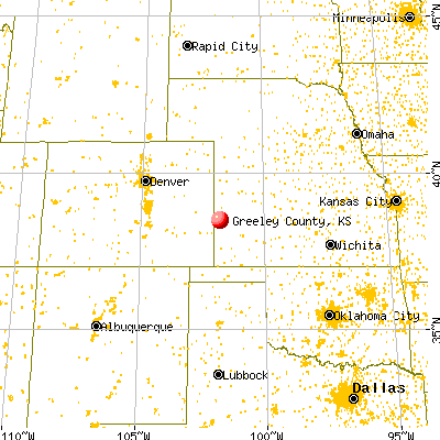 Greeley County, KS map from a distance