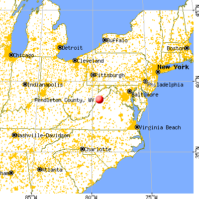 Pendleton County, WV map from a distance