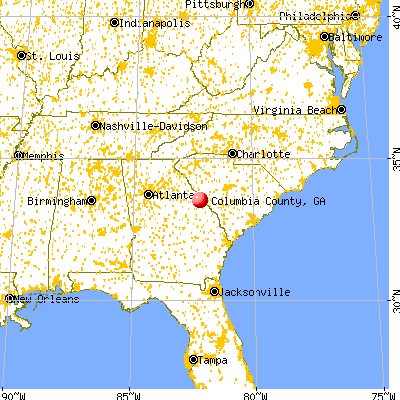 Columbia County, GA map from a distance