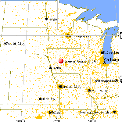 Greene County, IA map from a distance