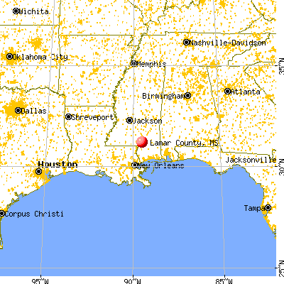 Lamar County, MS map from a distance