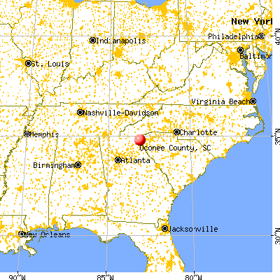 Oconee County, SC map from a distance
