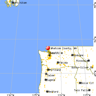 Whatcom County, WA map from a distance