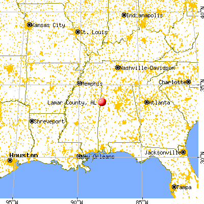Lamar County, AL map from a distance