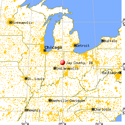 Jay County, IN map from a distance