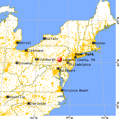 Lebanon County, PA map from a distance
