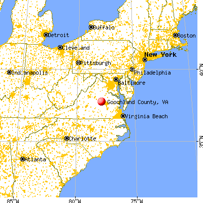 Goochland County, VA map from a distance
