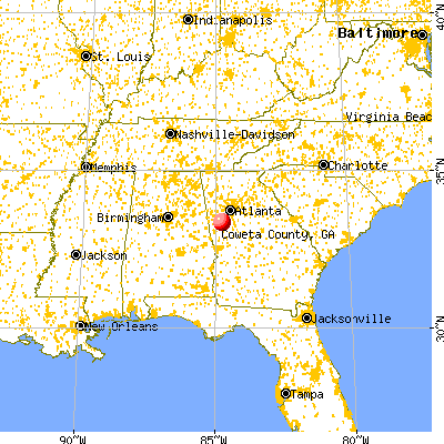 Coweta County, GA map from a distance