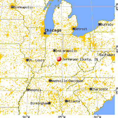 Jefferson County, IN map from a distance