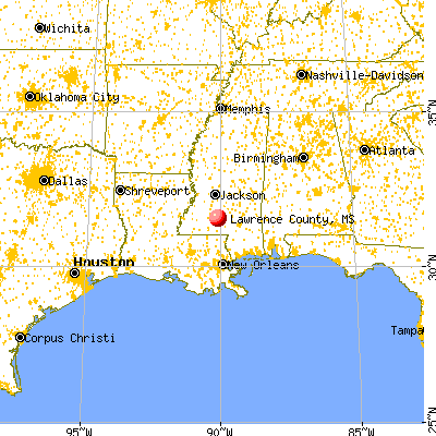 Lawrence County, MS map from a distance