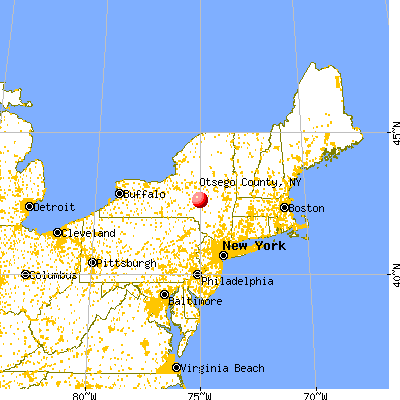 Otsego County, NY map from a distance