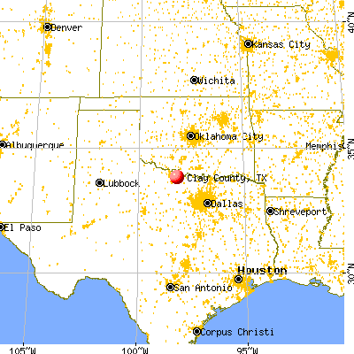Clay County, TX map from a distance