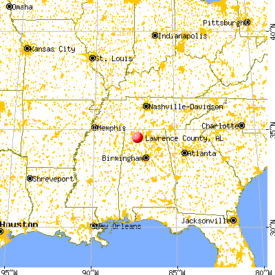 Lawrence County, AL map from a distance