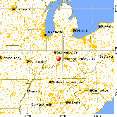 Jennings County, IN map from a distance
