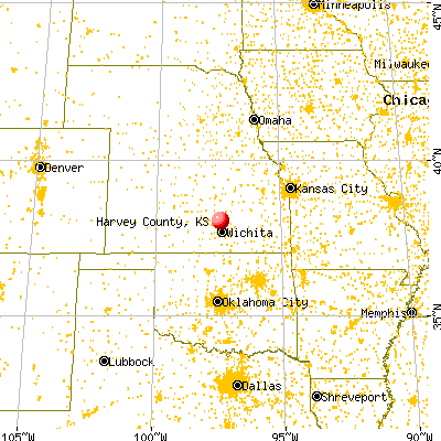 Harvey County, KS map from a distance