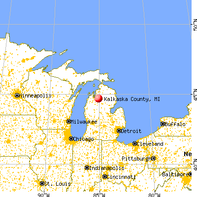Kalkaska County, MI map from a distance